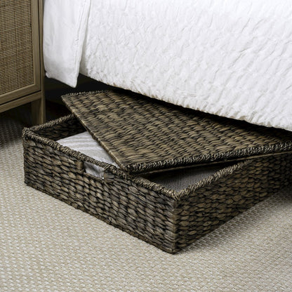 30" Costal Hand-Woven Hyacinth Wicker Under Bed Storage Basket, Brown (Set of 2)