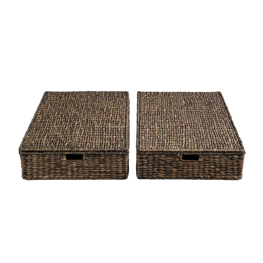 30" Costal Hand-Woven Hyacinth Wicker Under Bed Storage Basket, Brown (Set of 2)