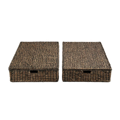 30" Costal Hand-Woven Hyacinth Wicker Under Bed Storage Basket, Brown (Set of 2)