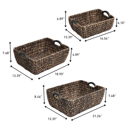 Water Hyacinth Nesting Storage Baskets with Wood Handles, Brown (Set of 3)