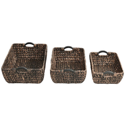 Water Hyacinth Nesting Storage Baskets with Wood Handles, Brown (Set of 3)