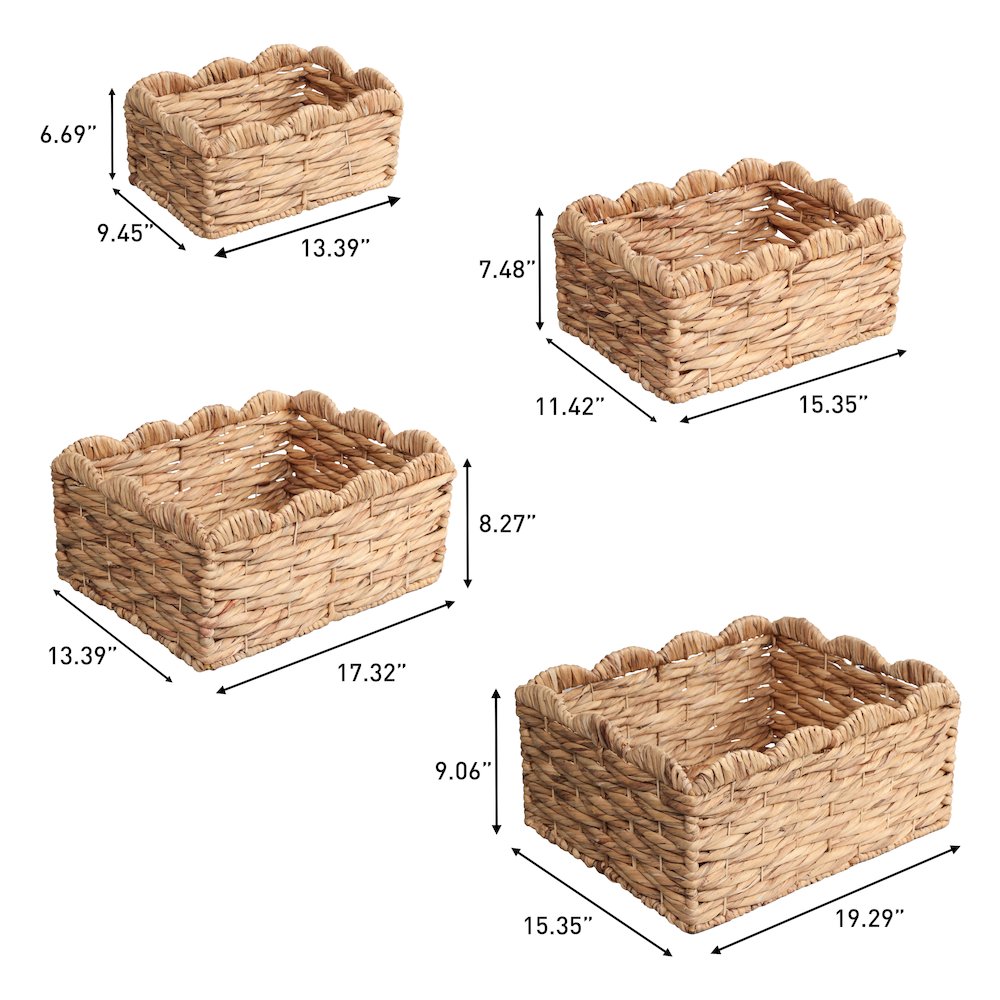 Handwoven Water Hyancinth Scalloped Nesting Storage Baskets, Natural (Set of 4)