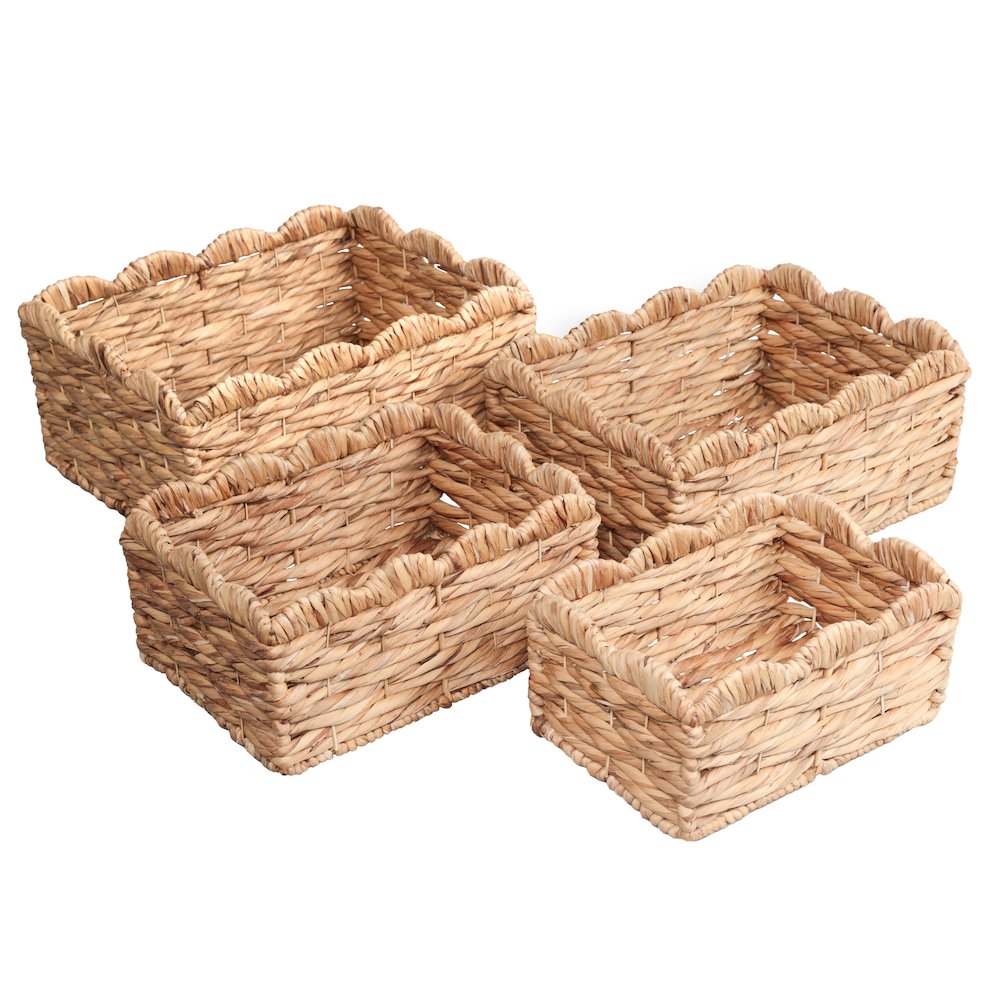 Handwoven Water Hyancinth Scalloped Nesting Storage Baskets, Natural (Set of 4)