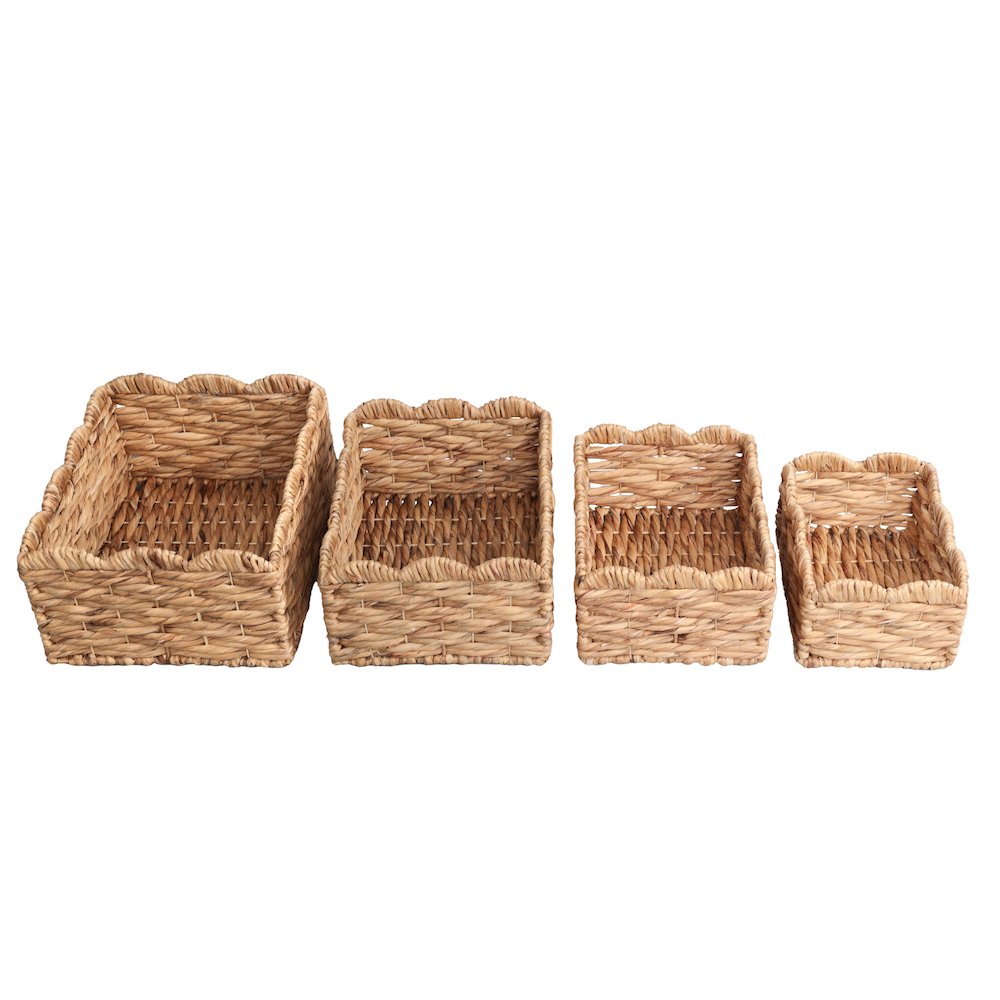 Handwoven Water Hyancinth Scalloped Nesting Storage Baskets, Natural (Set of 4)