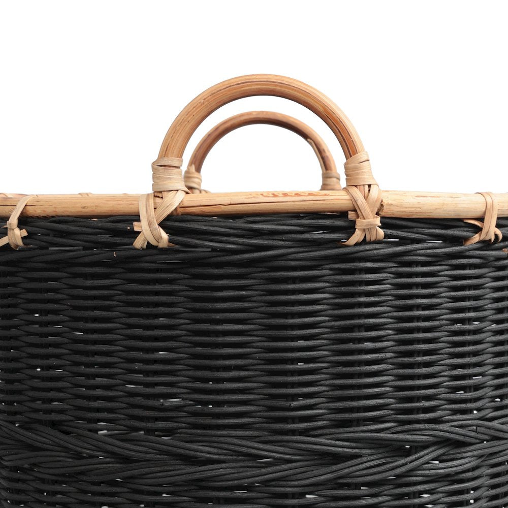 Handwoven Rattan Nesting Storage Baskets with Handles, Black (Set of 3)