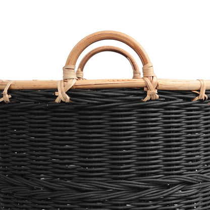 Handwoven Rattan Nesting Storage Baskets with Handles, Black (Set of 3)