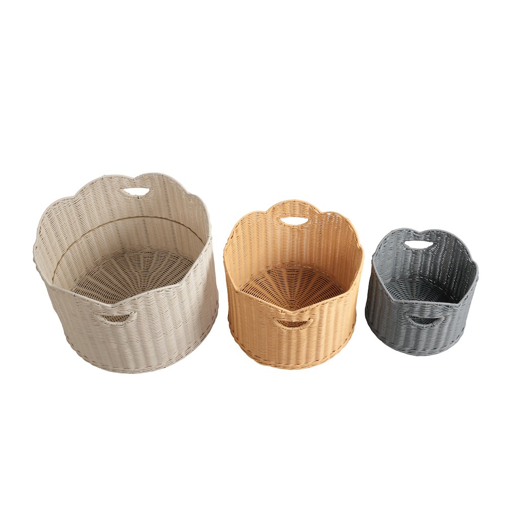 Resin/Metal Scalloped Nesting Storage Baskets, Almond/Natural/Gray (Set of 3)