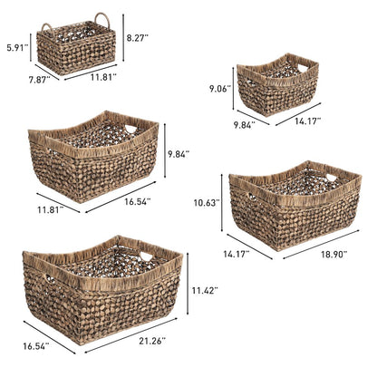 Handwoven Water Hyacinth Nesting Storage Baskets, Brown (Set of 5)