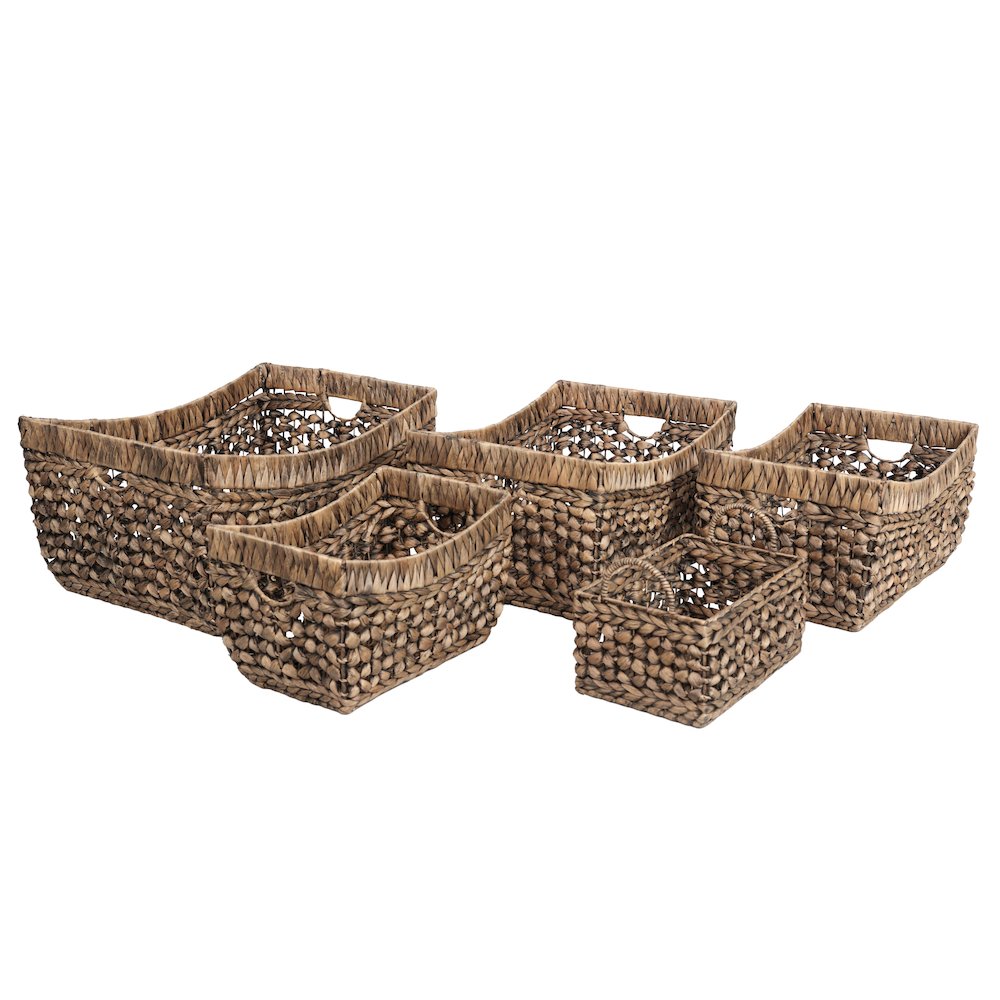 Handwoven Water Hyacinth Nesting Storage Baskets, Brown (Set of 5)