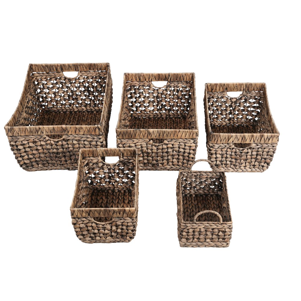 Handwoven Water Hyacinth Nesting Storage Baskets, Brown (Set of 5)