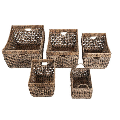 Handwoven Water Hyacinth Nesting Storage Baskets, Brown (Set of 5)