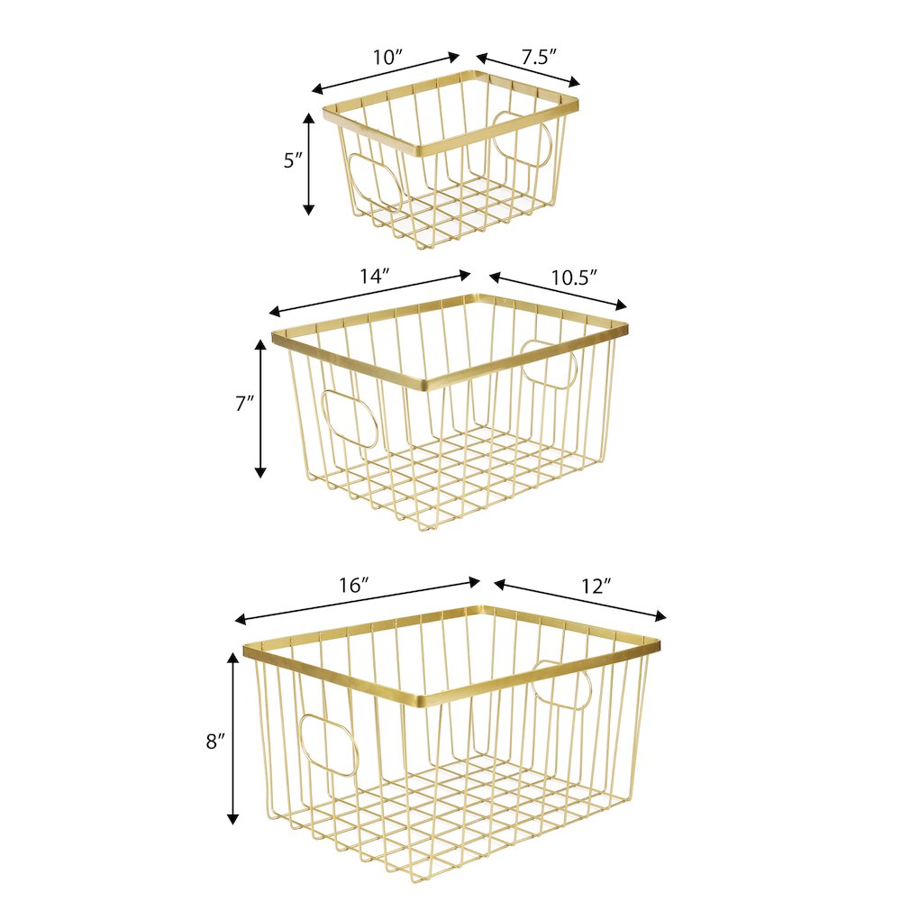 Camden Vintage Handmade Wire Metal Nesting Storage Baskets, Gold (Set of 6)