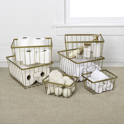 Camden Vintage Handmade Wire Metal Nesting Storage Baskets, Gold (Set of 6)
