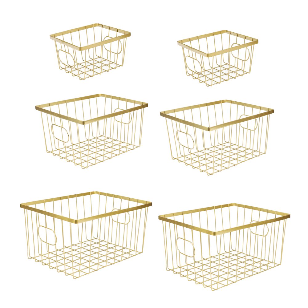 Camden Vintage Handmade Wire Metal Nesting Storage Baskets, Gold (Set of 6)