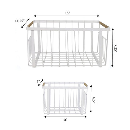 Vintage Farmhouse Handmade Wire Metal Nesting Storage Baskets, White (Set of 3)