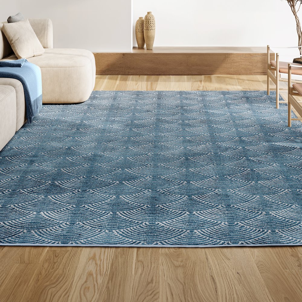 Porter Geometric Art Deco Fan Pattern High-Low Area Rug
