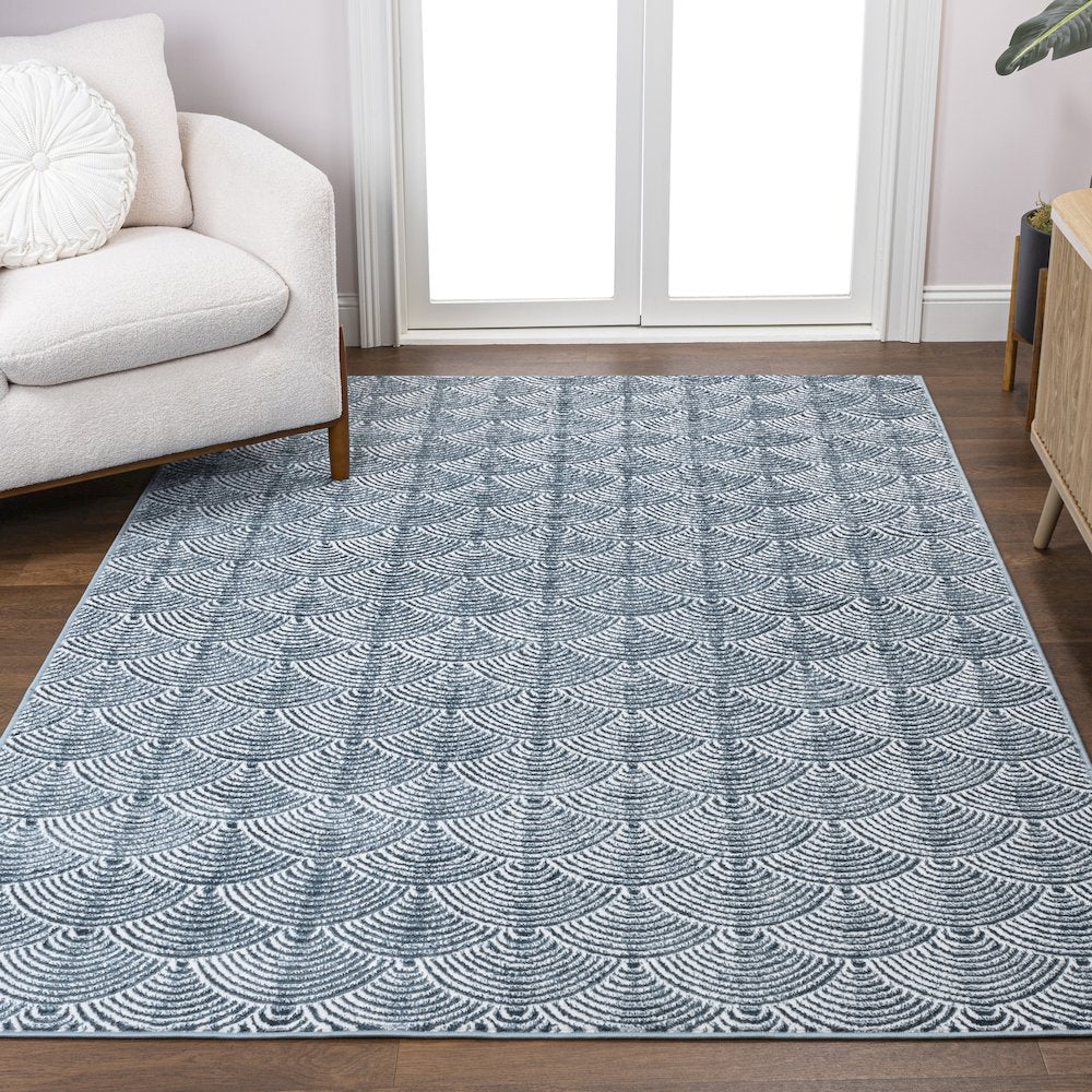 Porter Geometric Art Deco Fan Pattern High-Low Area Rug