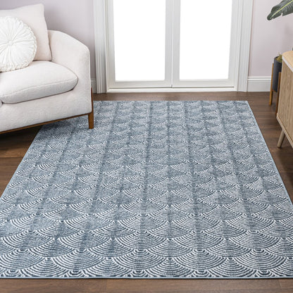Porter Geometric Art Deco Fan Pattern High-Low Area Rug