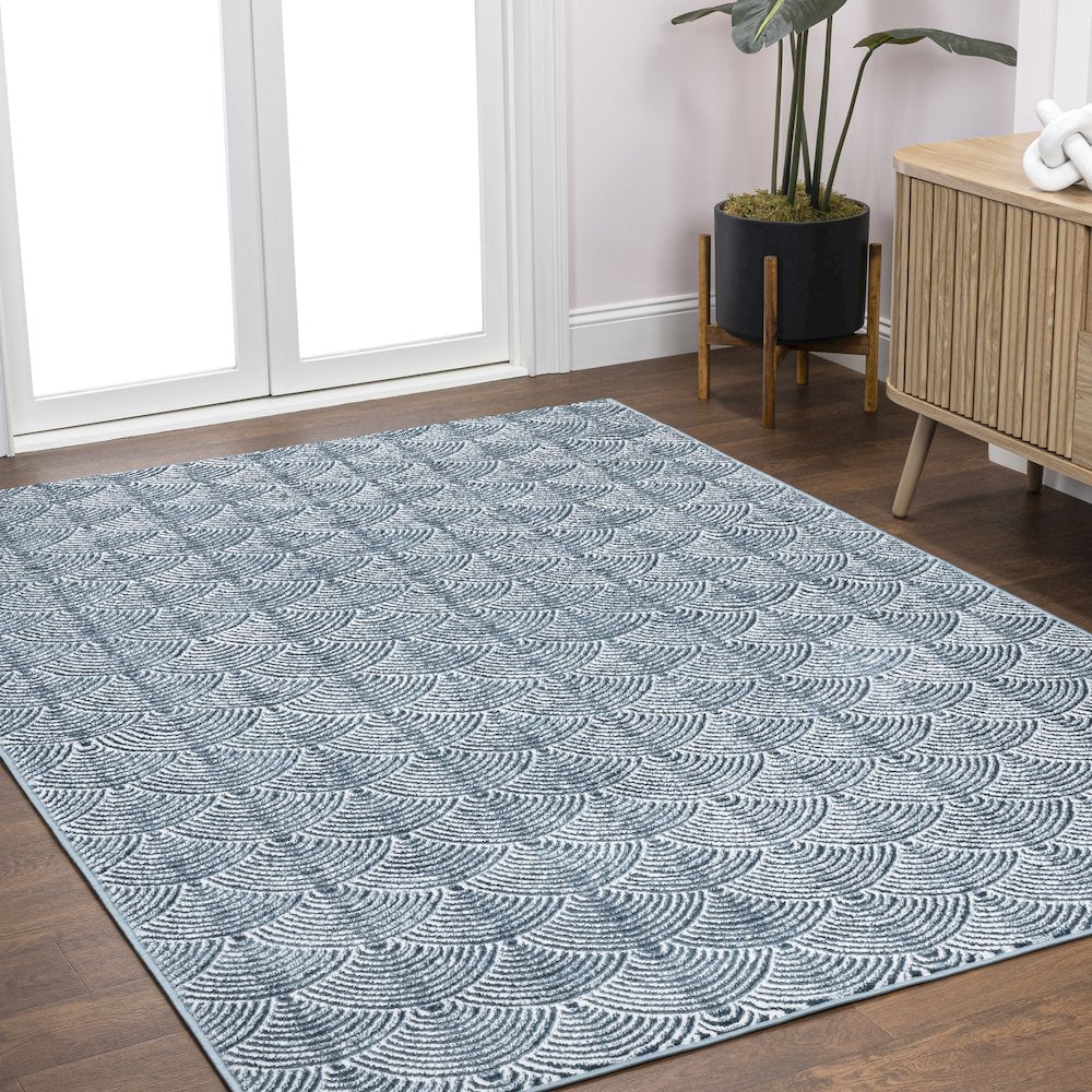 Porter Geometric Art Deco Fan Pattern High-Low Area Rug