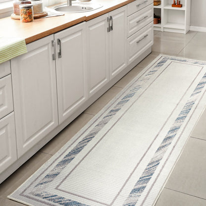 Athens Classic Border Marble Pattern High-Low Runner Rug