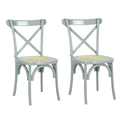 Spana Gray Mahogany Wood Cross-Back Dining Chairs w/ Rattan Seat, Set of 2