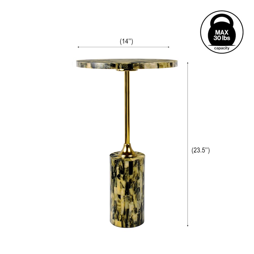 Hedda Contemporary Glam Metal/Resin Faux Stone Round End Table