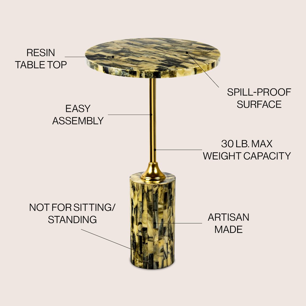 Hedda Contemporary Glam Metal/Resin Faux Stone Round End Table