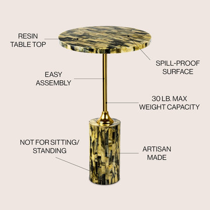 Hedda Contemporary Glam Metal/Resin Faux Stone Round End Table