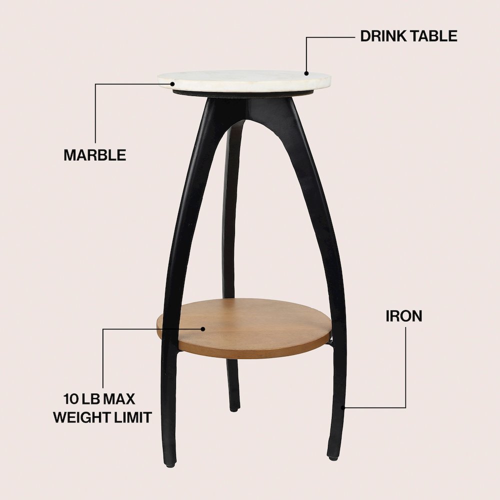 Ollie Designer Farmhouse Metal Tripod Drink Table and Decorative End Table with