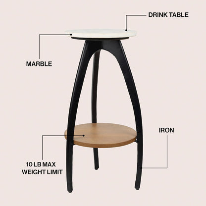 Ollie Designer Farmhouse Metal Tripod Drink Table and Decorative End Table with