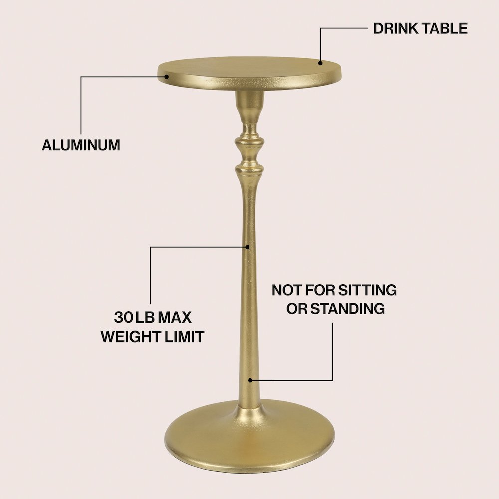 Lulu Art Deco Classic Pedestal Round Metal Drink Table and Decorative End