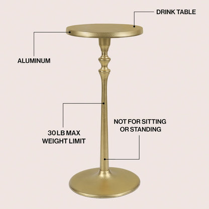 Lulu Art Deco Classic Pedestal Round Metal Drink Table and Decorative End