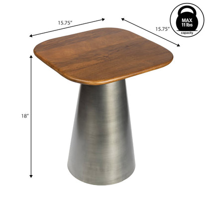 Skye  Modern Rustic Square Wood/Metal Accent Table, Honey Wood/Oxidized