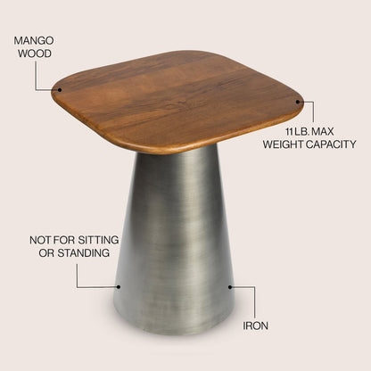 Skye  Modern Rustic Square Wood/Metal Accent Table, Honey Wood/Oxidized