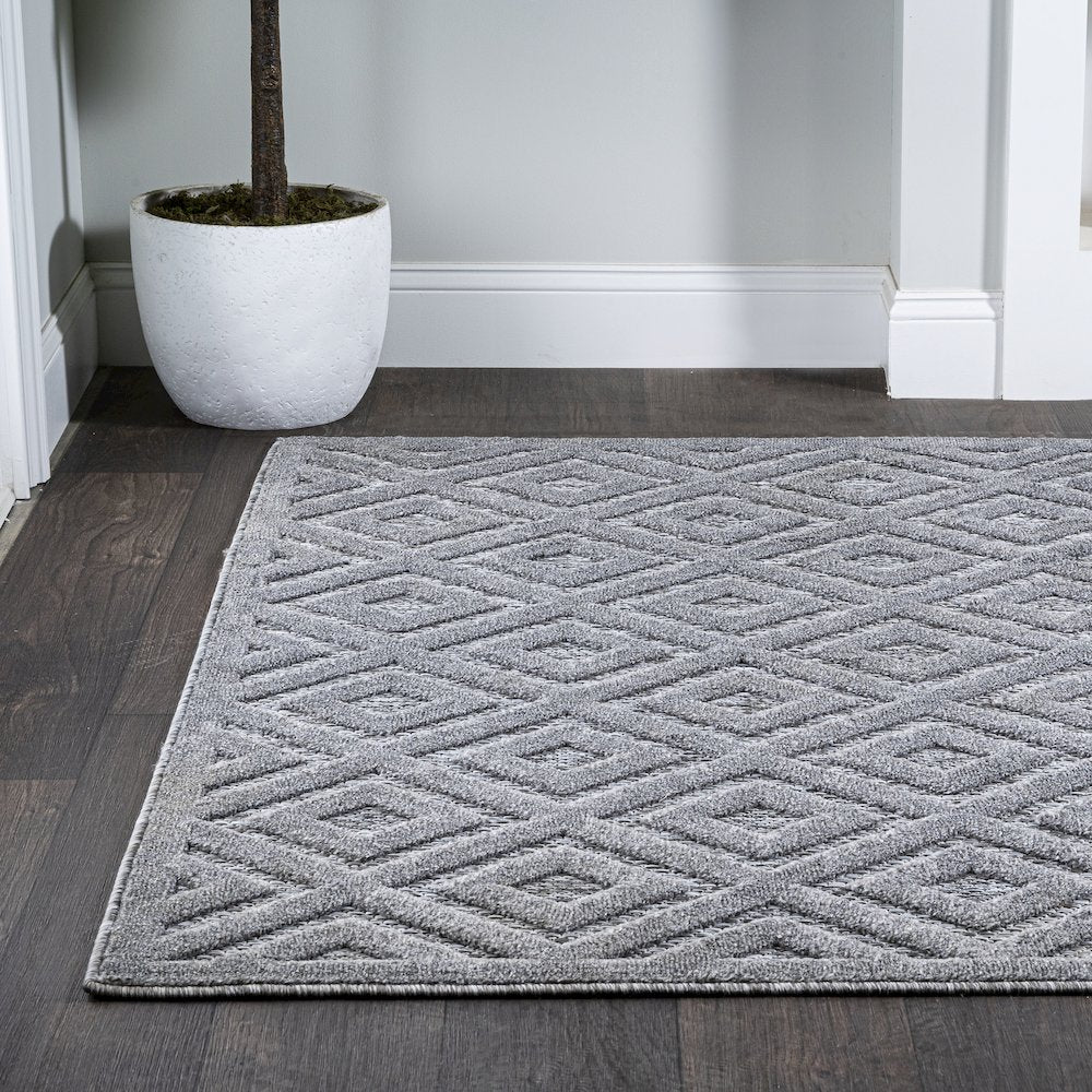 Portmany Neutral Diamond Trellis Indoor/Outdoor Area Rug