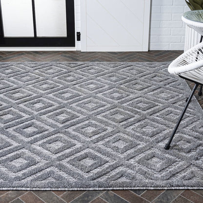Portmany Neutral Diamond Trellis Indoor/Outdoor Area Rug