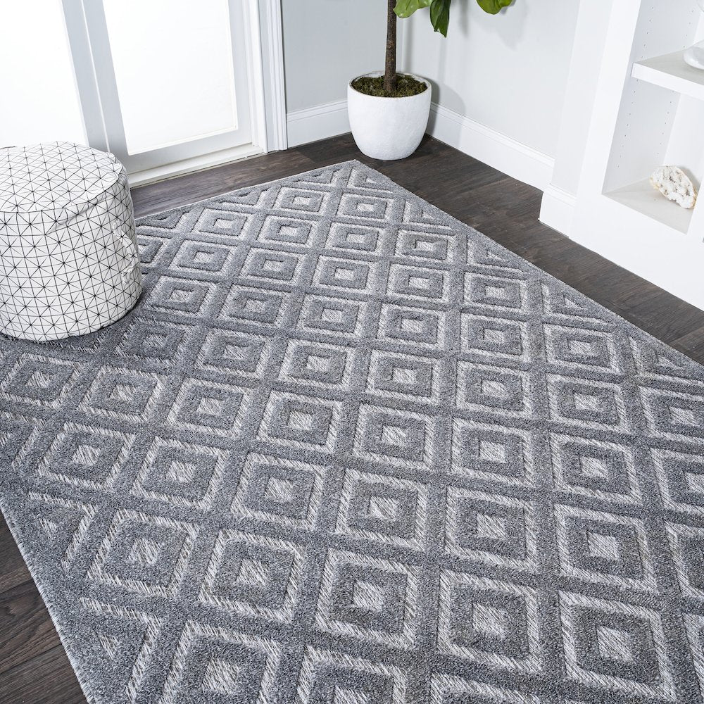 Portmany Neutral Diamond Trellis Indoor/Outdoor Area Rug