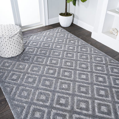 Portmany Neutral Diamond Trellis Indoor/Outdoor Area Rug