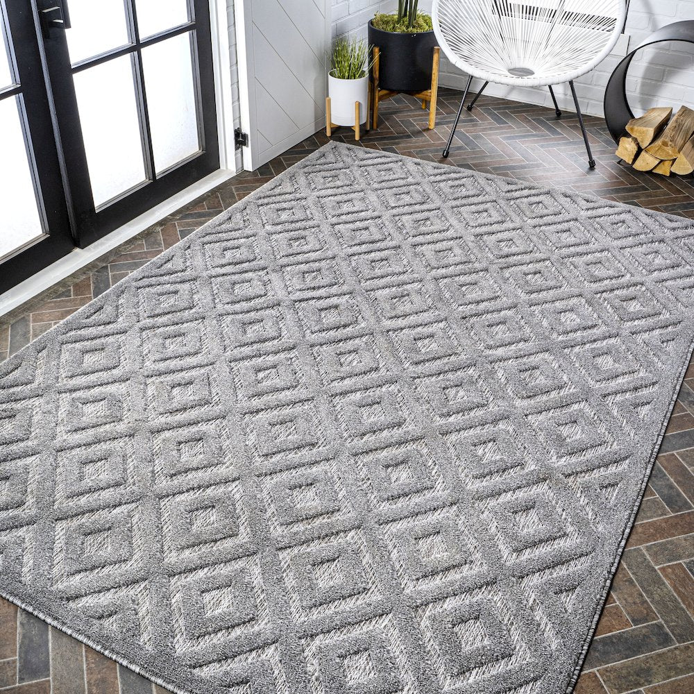 Portmany Neutral Diamond Trellis Indoor/Outdoor Area Rug