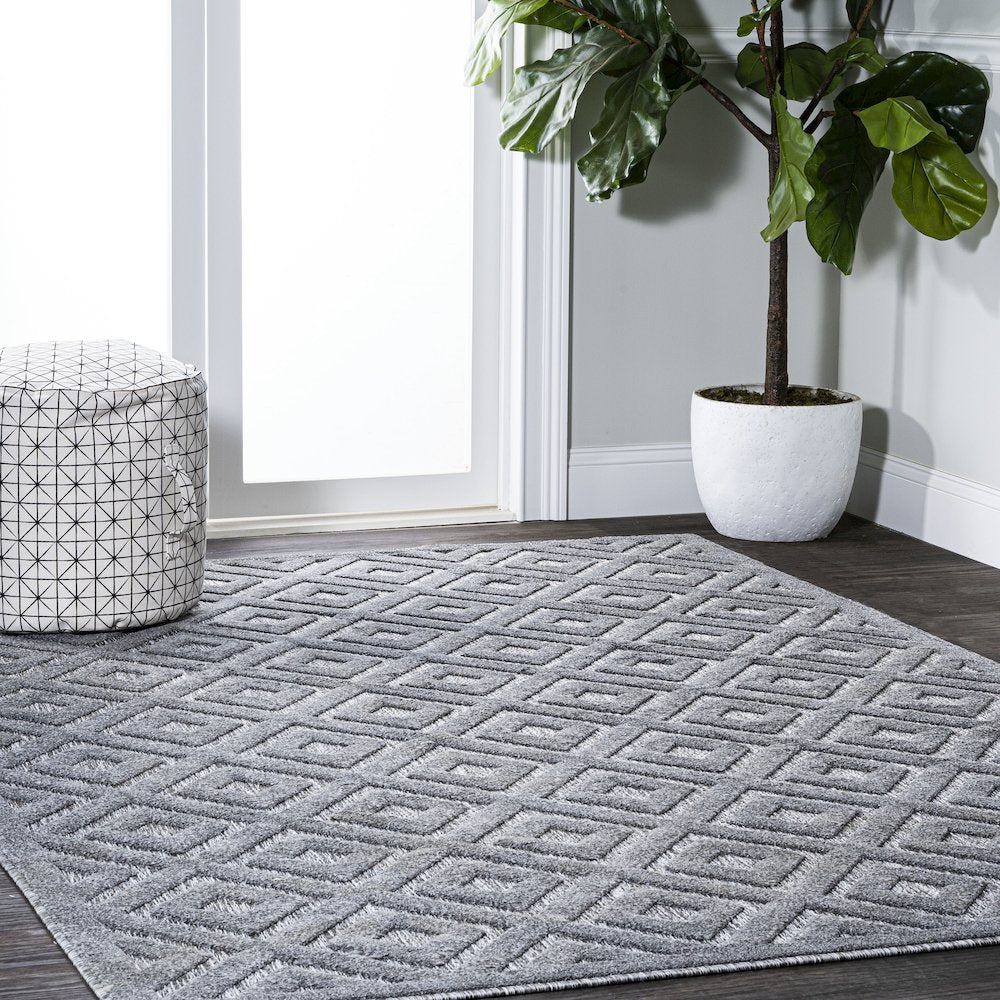 Portmany Neutral Diamond Trellis Indoor/Outdoor Area Rug