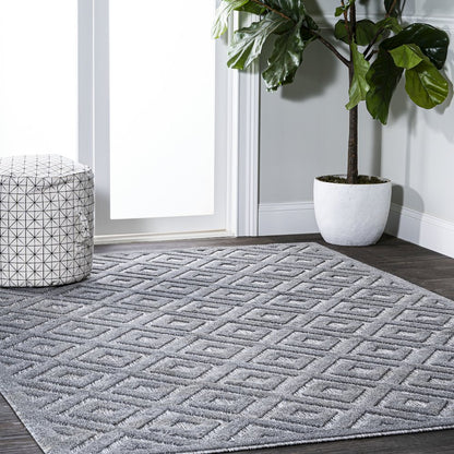Portmany Neutral Diamond Trellis Indoor/Outdoor Area Rug
