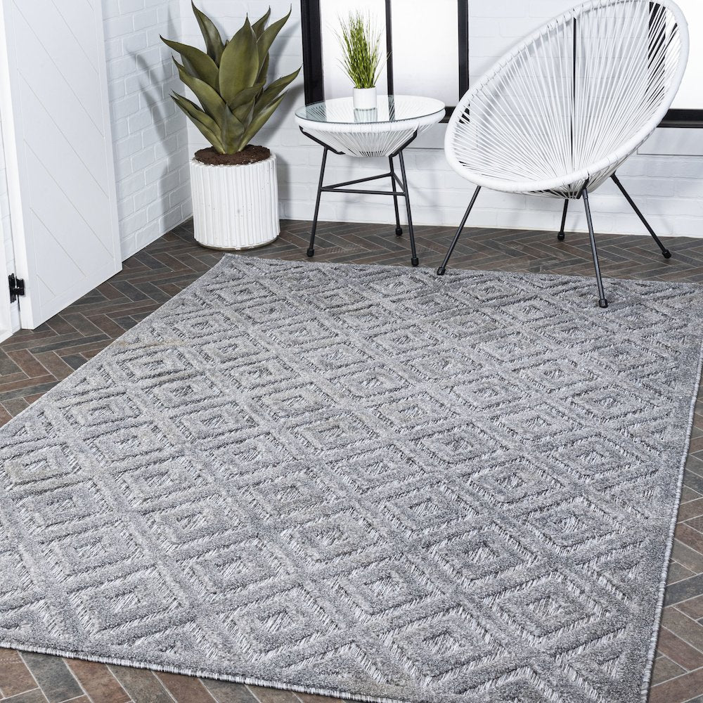 Portmany Neutral Diamond Trellis Indoor/Outdoor Area Rug