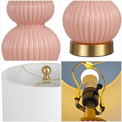 20" Contemporary Transitional Metal/Glass Ribbed Gourd LED Table Lamp, Pink