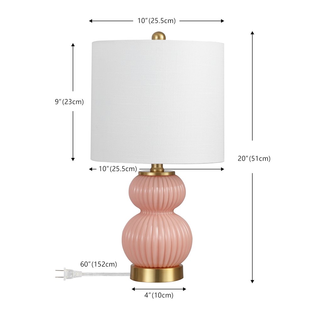 20" Contemporary Transitional Metal/Glass Ribbed Gourd LED Table Lamp, Pink