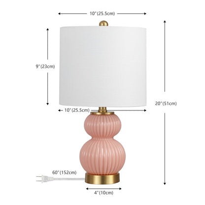 20" Contemporary Transitional Metal/Glass Ribbed Gourd LED Table Lamp, Pink