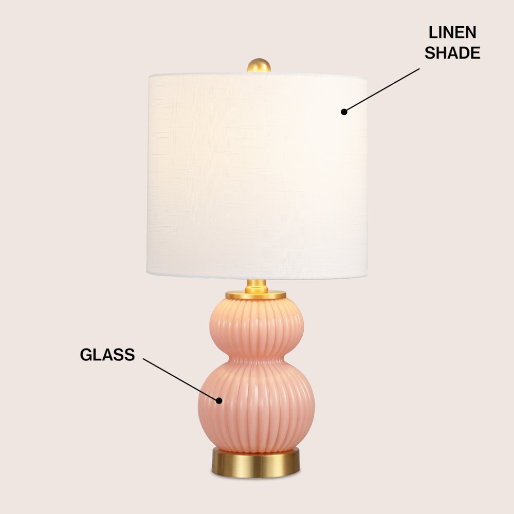 20" Contemporary Transitional Metal/Glass Ribbed Gourd LED Table Lamp, Pink