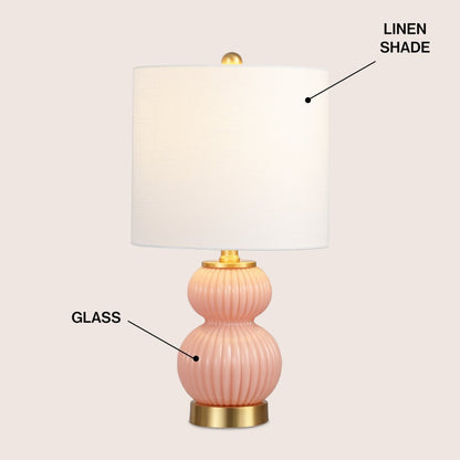 20" Contemporary Transitional Metal/Glass Ribbed Gourd LED Table Lamp, Pink
