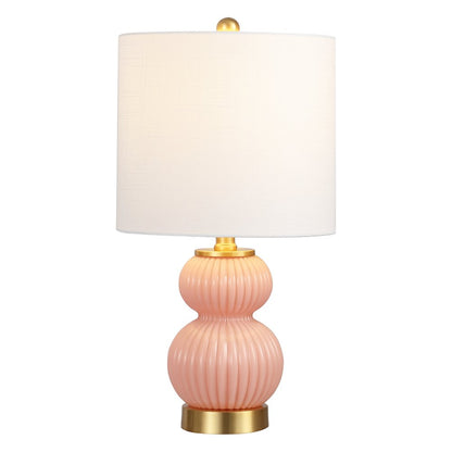 20" Contemporary Transitional Metal/Glass Ribbed Gourd LED Table Lamp, Pink