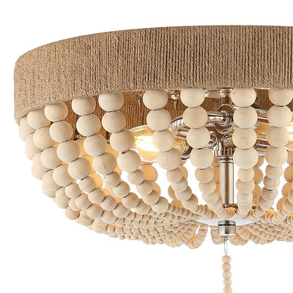 Justina Wood Bead Farmhouse Bohemian Iron Led Flush Mount