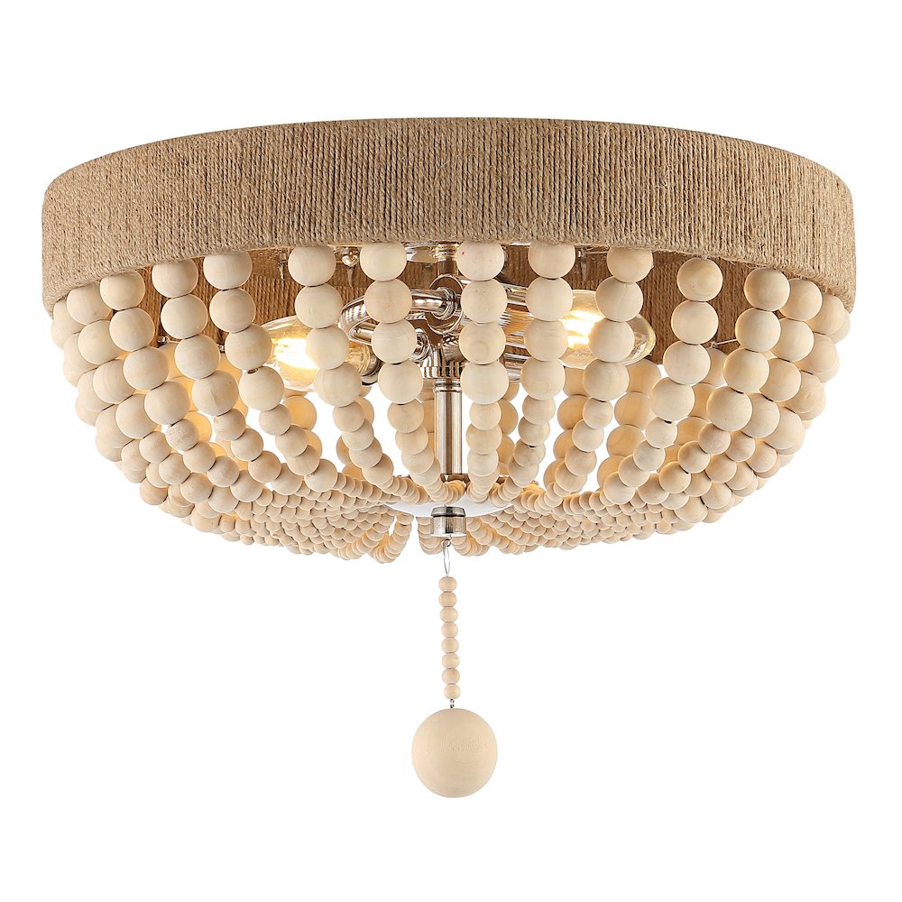 Justina Wood Bead Farmhouse Bohemian Iron Led Flush Mount